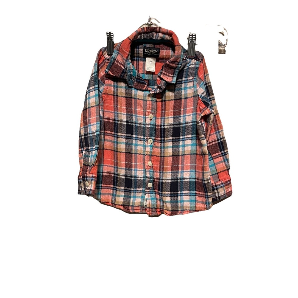 OshKosh B'Gosh Boys Size 3T Flannel Shirt Button-Up Long Sleeve Red Plaid